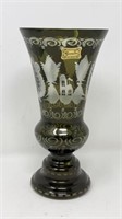 Egermann Czech Etched Cut Bohemian Glass Vase