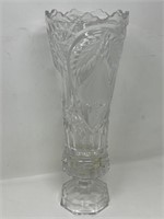 Heavy Cut Crystal Etched Pedestal Vase