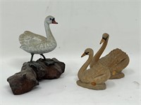 Hand Carved Wood Swans Waterfowl Bird Lady