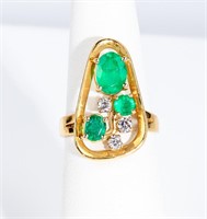 Jewelry 18kt Yellow Gold Emerald & Diamond Ring