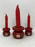 Swedish Handpainted Cottagecore Candlesticks Red