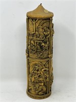 1970s Yellow Handcarved Pillar Candle Austrian