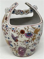 Chinoiserie Handled Pottery Vase Vessel Basket