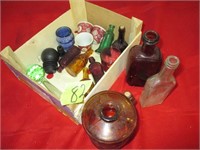 Box of vintage bottles & more Good cond