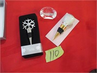2 New bottle stoppers & small paperweight Crystal