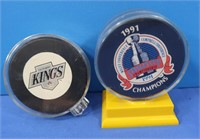 1 Official NHL Puck-LA Kings, '91 SC Champs, Pgh