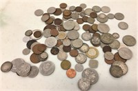 Lot of Old World Coins, Silver, Wheat Pennies +