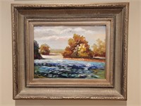 Impressionist Landscape Framed Oil on Canvas, 1/4