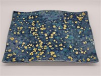 Blue & Yellow Speckled Wavy Ceramic Tray is 11 x 8