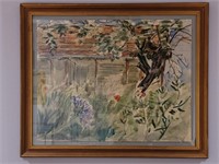 Framed Impressionist Watercolor of Home  & Garden