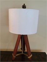 Tripod Style Wood & Brass 3-Way Lamp with Shade