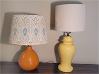 (2) Orange & Yellow Ceramic Table Lamps w/ Shades