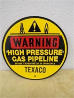 TEXACO WARNING GAS PIPELINE ROUND SIGN NICE