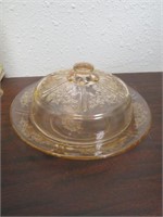 PINK DEPRESSION GLASS CABBAGE ROSE BUTTER DISH