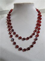 VINTAGE RED GLASS IRIDESCENT SINGLE STRAND BEADS