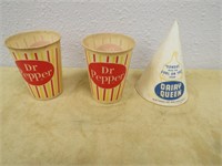 VINTAGE STRIPED WAXED DR PEPPER CUPS & DQ CONE