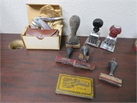 LOT OF OLD INK STAMPS & NOTARY SEAL