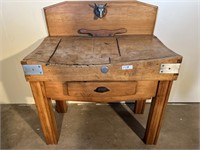 French Victorian Butchers Block With Meat Scraper