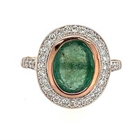 14ct r/g emerald (2.15ct) & diam ring