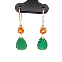 14ct r/g emerald, sapphire & dia earrings