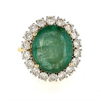 14ct y/g emerald & diamond ring