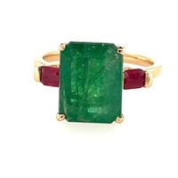 14ct y/g emerald & ruby ring