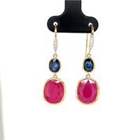 14ct y/g ruby, sapphire & diamond earrings