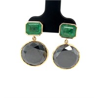14ct y/g black moissanite & emerald earrings