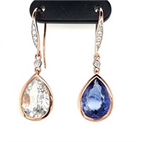 14ct r/g aquamarine, tanzanite & dia earrings