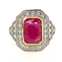 10ct y/w gold ruby & diamond ring