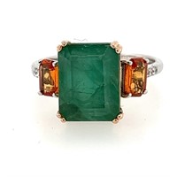 14ct w/g emerald &  orange sapphire ring