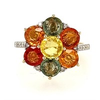 14ct y/g coloured sapphire & diamond ring