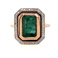 10ct rose gold emerald & diamond ring