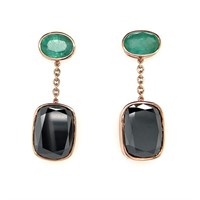 14ct r/g Moissanite, emerald & diam earrings