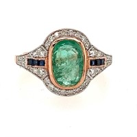 14ct r/g emerald, sapphire & diamond ring
