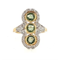 14ct y/g green sapphire & diamond ring