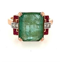 10ct r/g emerald, ruby & diamond ring