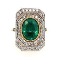 14ct y/g Colombian Emerald & diamond ring