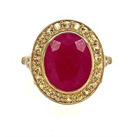 10ct y/g ruby & yellow sapphire & dia ring
