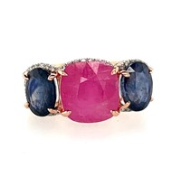 14ct rose gold ruby, sapphire & diamond ring