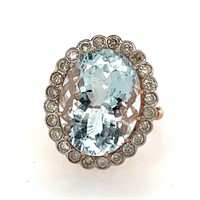 14ct rose gold aquamarine & diamond ring