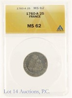 1760-A France 2 Sols (ANACS MS62)