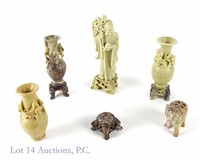 Chinese Soapstone Carvings - Elephant, Man, Vases