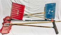 Lot of Brooms and Lawn Tools