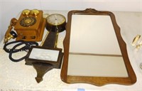 Wood Wall Phone, Gilbert Banjo Clock, Mirror