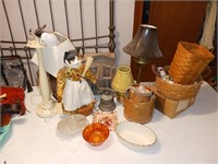 Longaberger Basket, Table Lamp, Candle, Glass