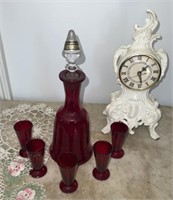 Pressed Glass Candy Dish, Decanter Set