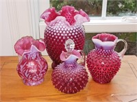 4 Pieces Fenton Cranberry Glass