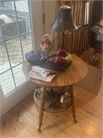 Antique Side Table, Lamp, Decor