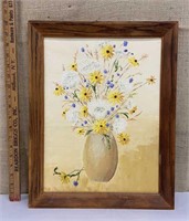 Whimsical painted still life on board - vase w/